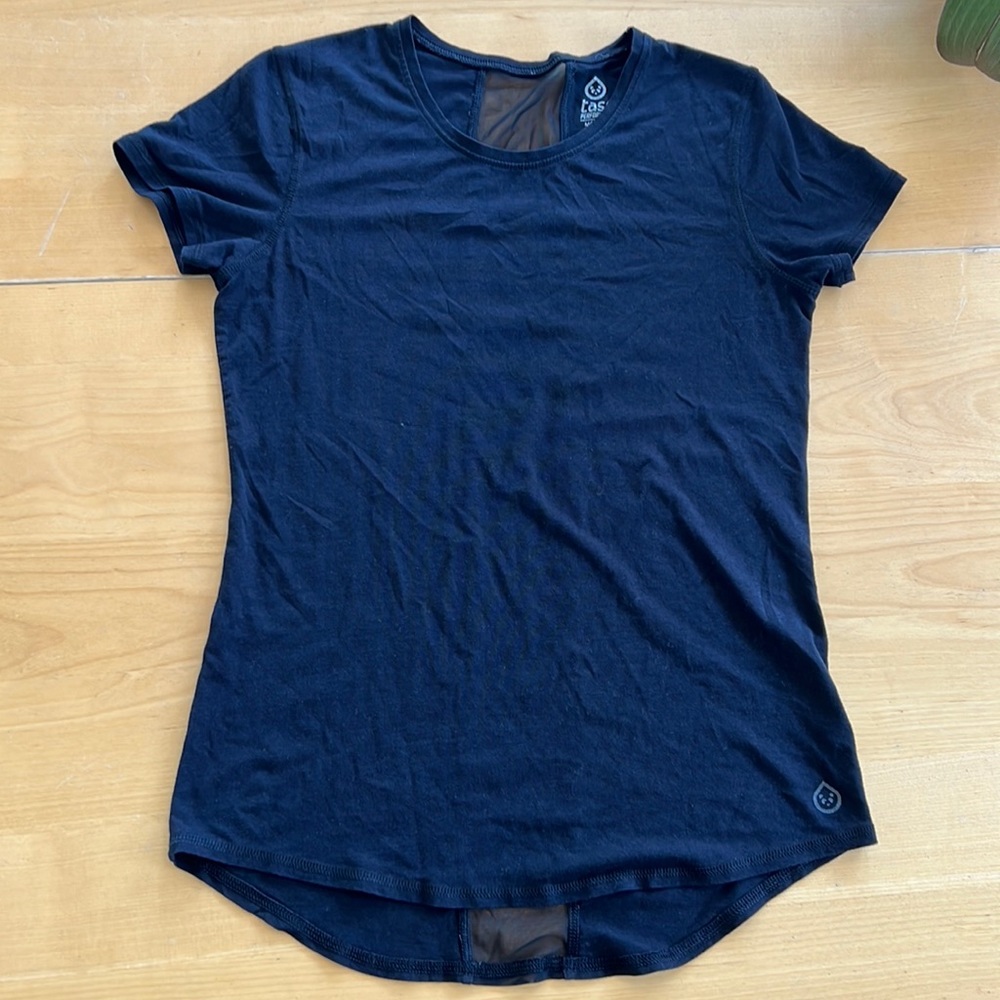 Tasc performance black T-shirt with sheer back